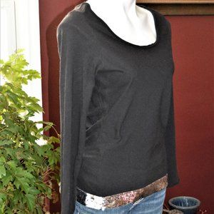 EXPRESS WOMEN'S LONG SLEEVE TOP BLACK WITH SEQUINS SMALL